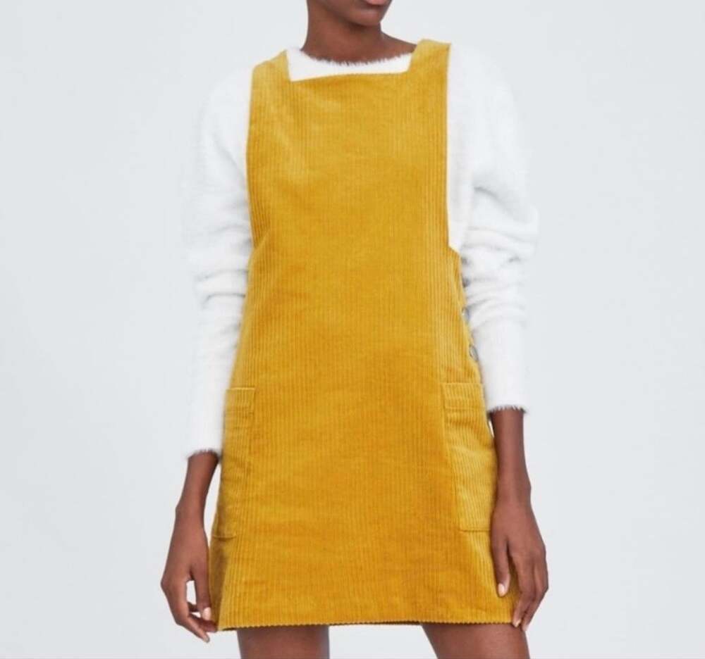 Zara TRA Yellow Corduroy Overall Dress Mini Dress